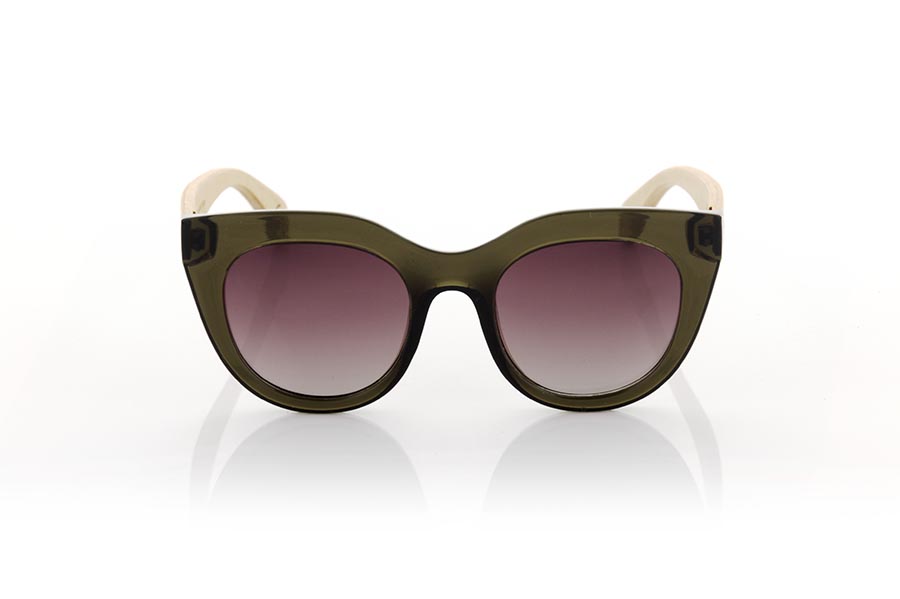 Wood eyewear of Maple ABBY. ABBY sunglasses are the perfect complement to any feminine and modern look. Its front in transparent satin khaki green, with a rounded shape and an angular edge, gives it a unique and elegant touch. Its maple wood temples add a natural and sustainable style to the frame. In addition, the brown gradient lenses provide complete protection against UV rays, without compromising your style. ABBY glasses are ideal to wear on any occasion. Dare to wear a fresh and sophisticated look with them! front Size: 147x59cm Caliber 51 for Wholesale & Retail | Root Sunglasses® 